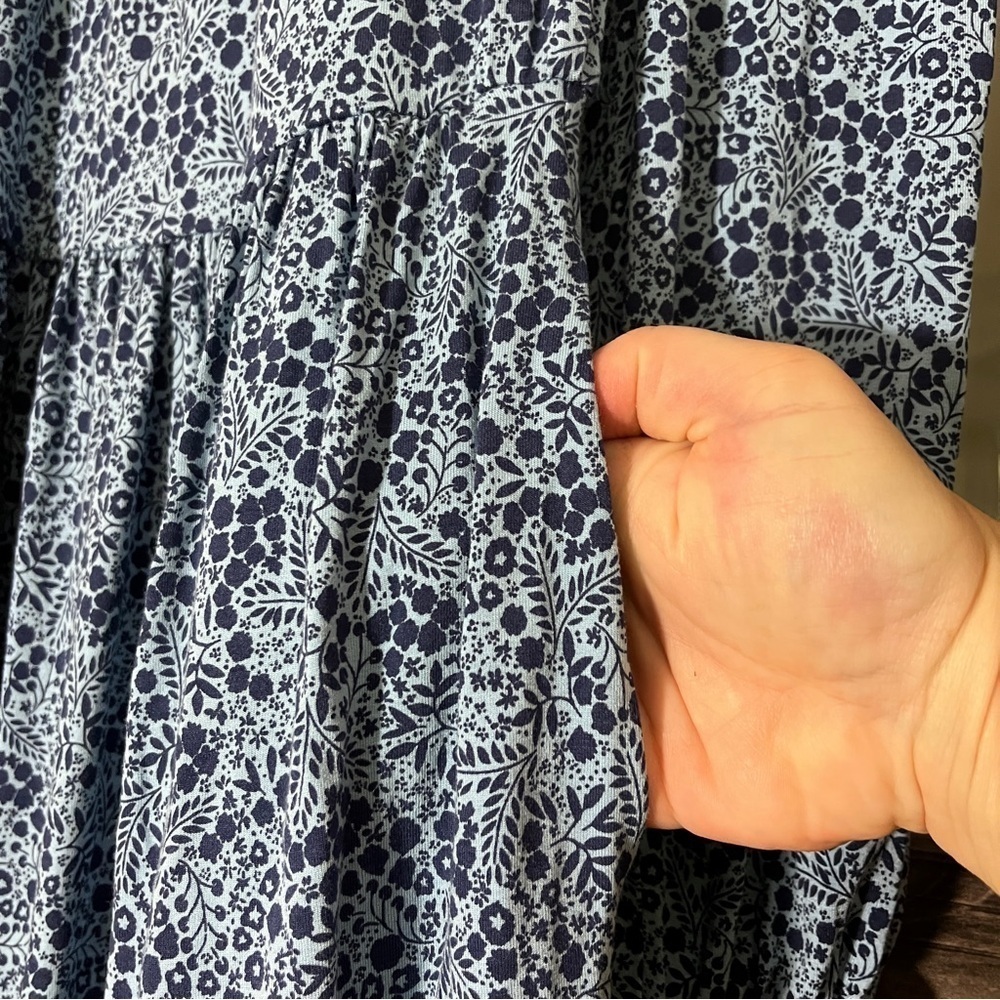 Micro-Floral Blue Prairie Peasant Mock-Neck Boden Dress w/ Pockets US Size 2 - Picture 4 of 10